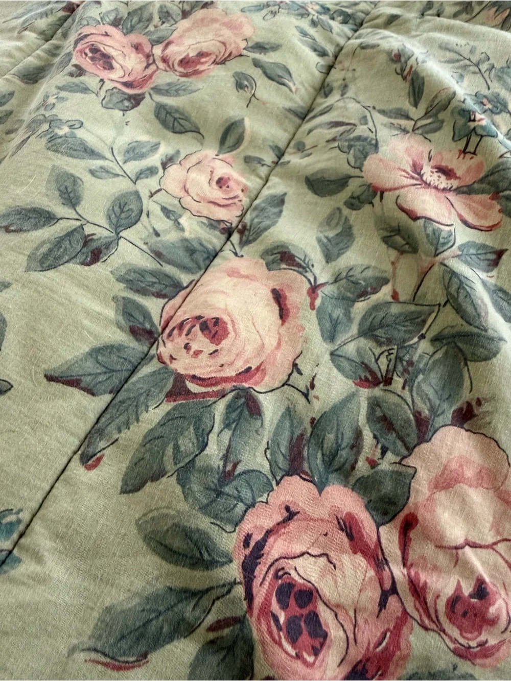 Vintage Ralph Lauren Twin Comforter -Meade-Green-Pink Roses-100% Cotton 1990's